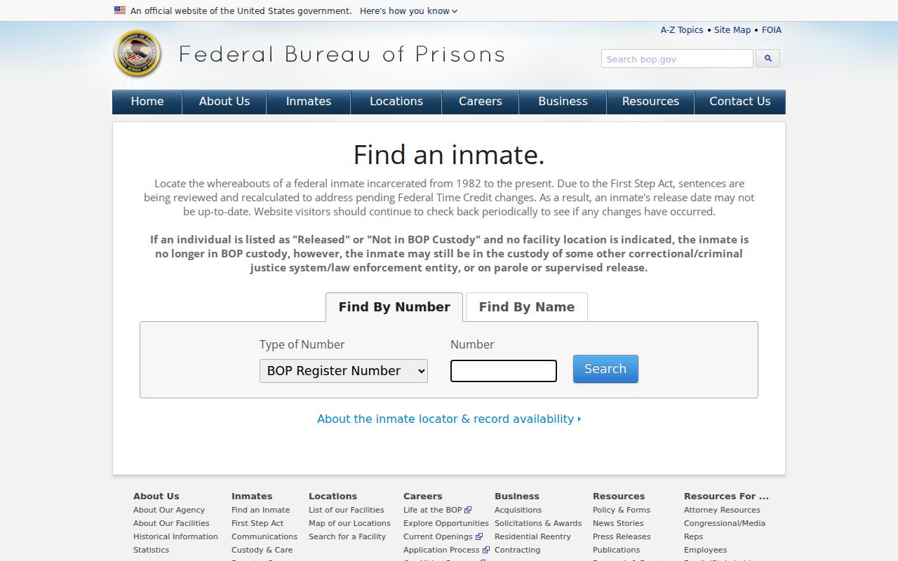 Federal Bureau of Prisons inmate locator search