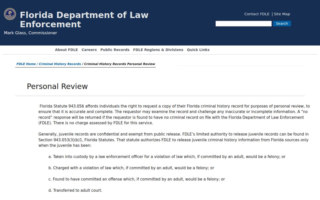 Gulf County criminal history personal record review