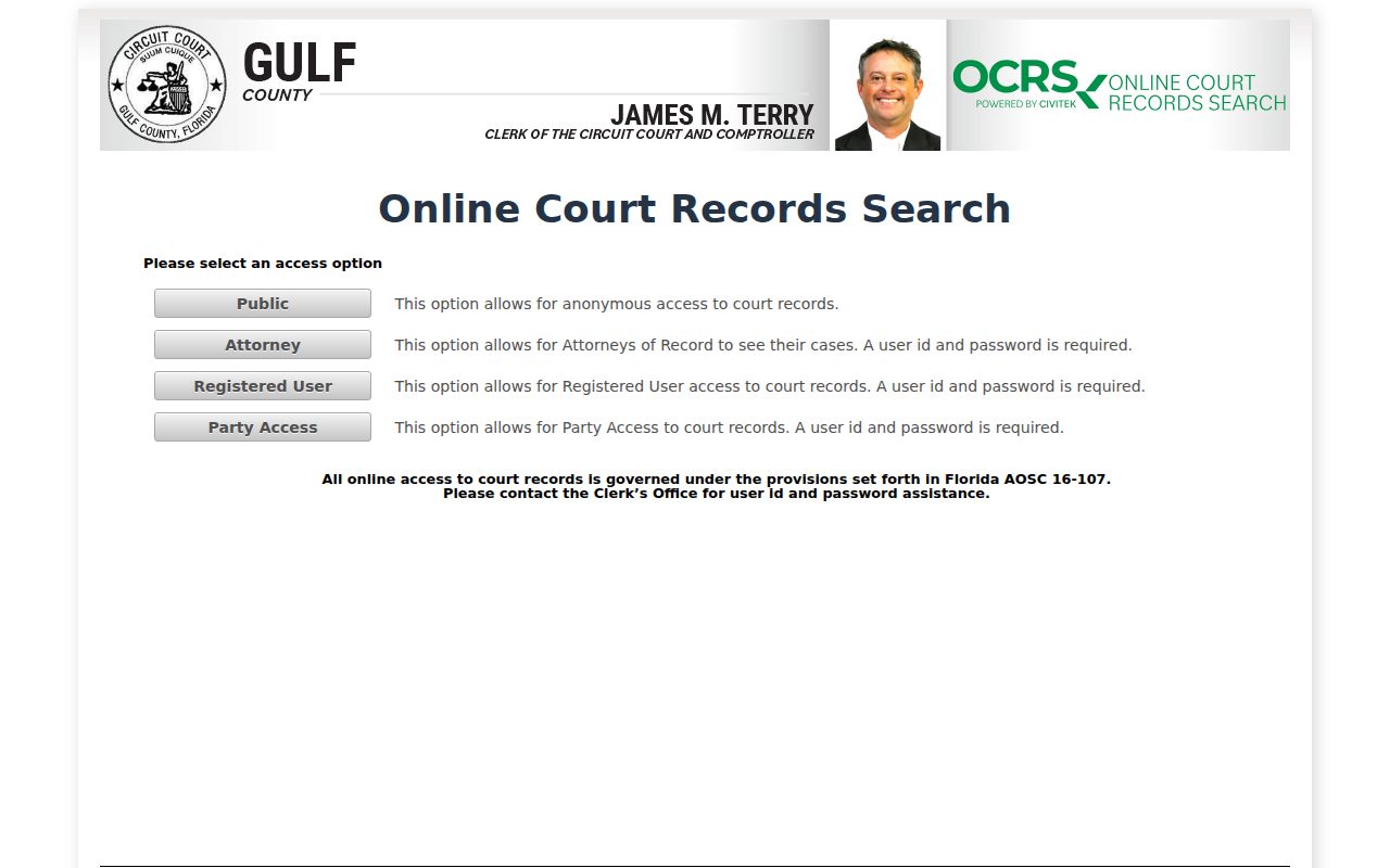 Gulf County criminal history CiviTek court search