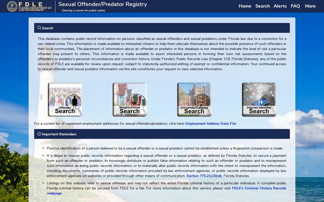 FDLE Florida offender registry search interface