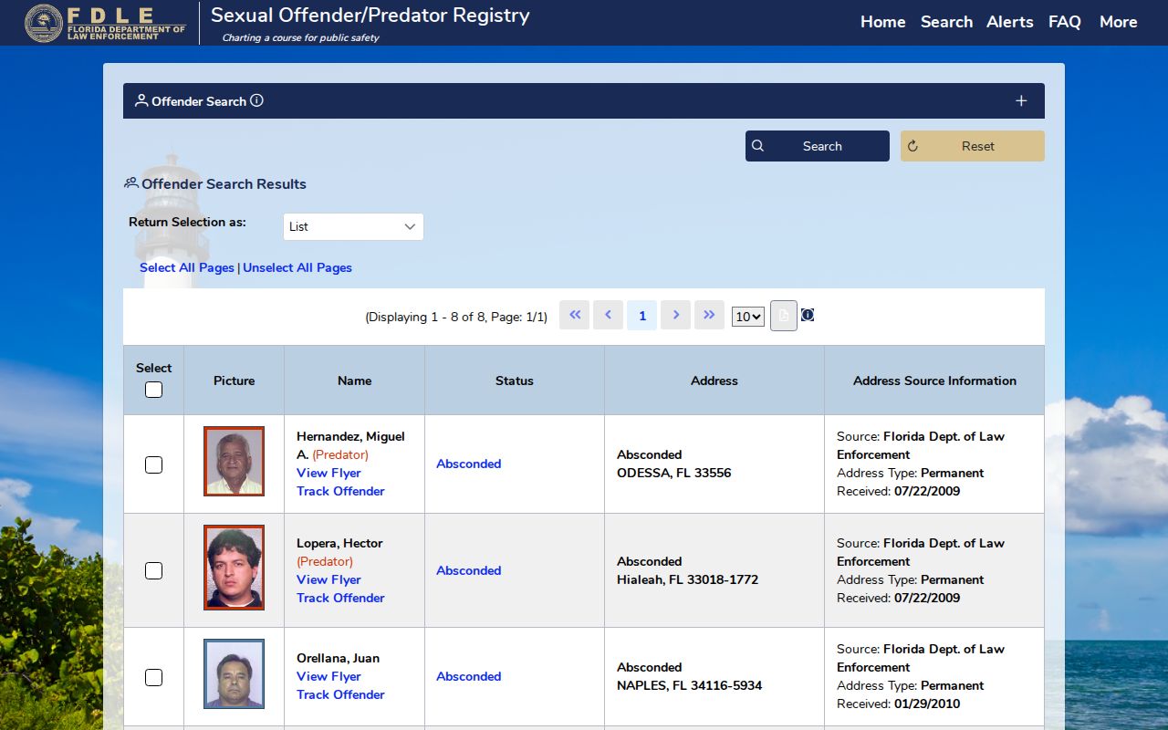 FDLE registry wanted and noncompliant search guide