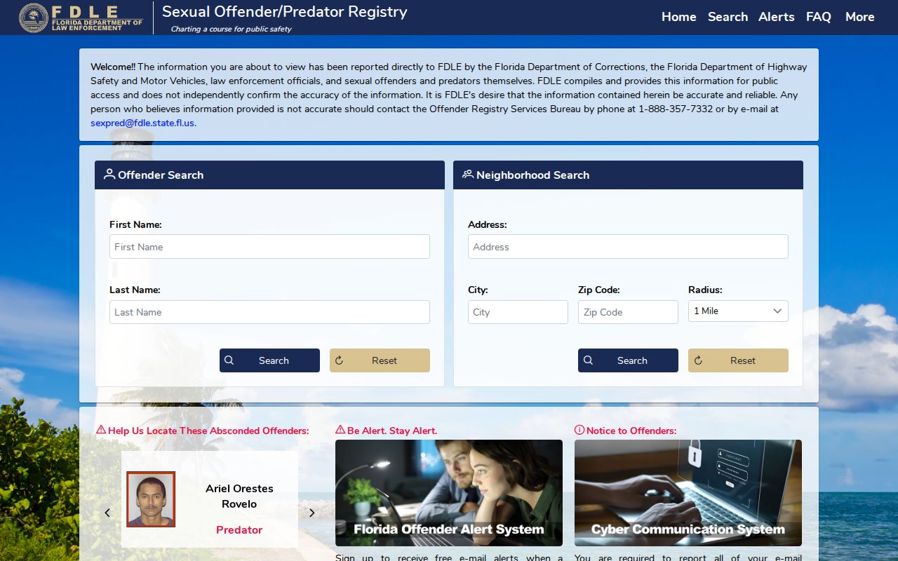 Florida registry information page for Gulf County searches